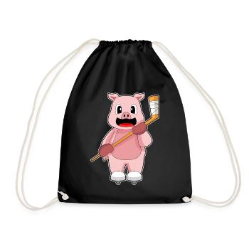 Schwein Eishockey Eishockeyschläger - Turnbeutel - Schwarz - Vorne