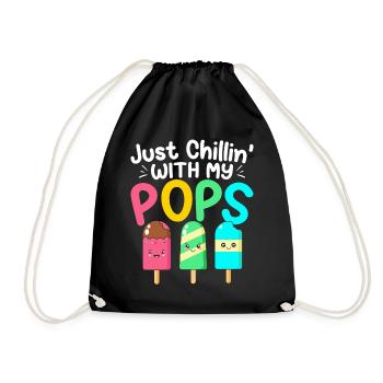 Chillin With My Pops Funny Popsicle Summer Snacks - Drawstring Bag - black - Front