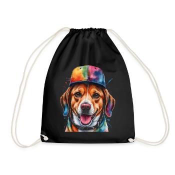 Beagle Snapback Cap Dog Funny Animal Design Print - Drawstring Bag - black - Front