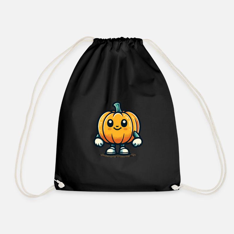 Kawaii Pumpkin Cute Halloween Pumpkin - Drawstring Bag - black