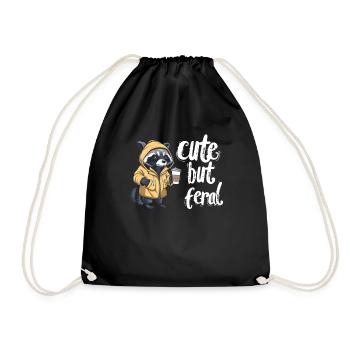 Mignon mais sauvage raton laveur buveur de café dessin animé - Sac de sport léger - noir - Devant