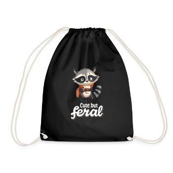 Lustiger Waschbär Kaffee Trinker - Cute but feral - Turnbeutel - Schwarz - Vorne