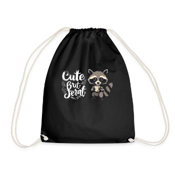 Retro Raccoon Coffee Cartoon - Mignon mais sauvage - Sac de sport léger - noir - Devant
