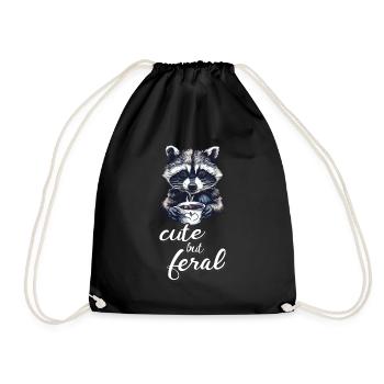 Mignon mais sauvage buveur de café raton laveur dessin animé - Sac de sport léger - noir - Devant