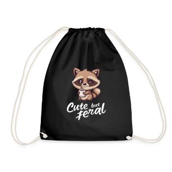 Retro Waschbär Kaffee Trinker - Cute but feral - Turnbeutel - Schwarz - Vorne