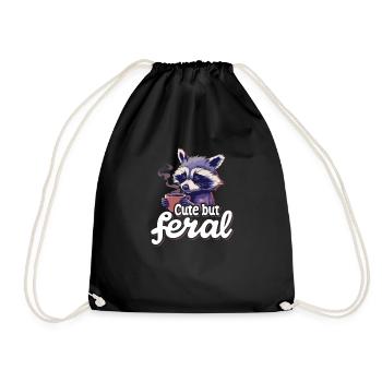 Coffee Connoisseur Raccoon Cartoon - Mignon mais sauvage - Sac de sport léger - noir - Devant