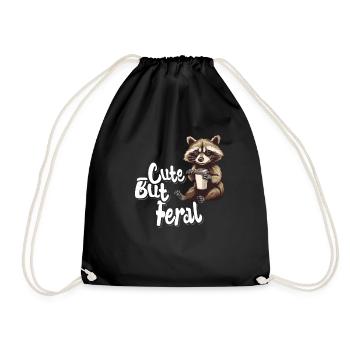 Mignon mais sauvage buveur de café raton laveur dessin animé - Sac de sport léger - noir - Devant