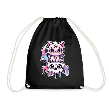 Kawaii Gothic Katze Pastellfarben Gothic Goth - Turnbeutel - Schwarz - Vorne