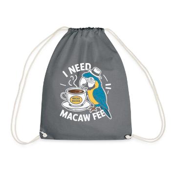 Funny Scarlet Macaw Parrot And Coffee Macawfee - Drawstring Bag - grey - Front