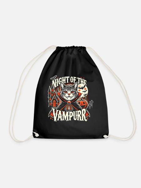 "Night of the Vampurr" Cat T-Shirt - Drawstring Bag - black