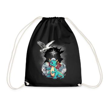 Dragon Dragon Sailor Compass Maritime Seagull Child - Drawstring Bag - black - Front