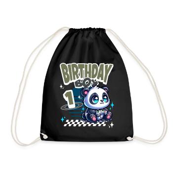 1st Birthday Children's Birthday Gaming Panda - Drawstring Bag - black - Front