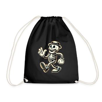 Squelette d’os d’Halloween de dessin animé vintage rétro - Sac de sport léger - noir - Devant