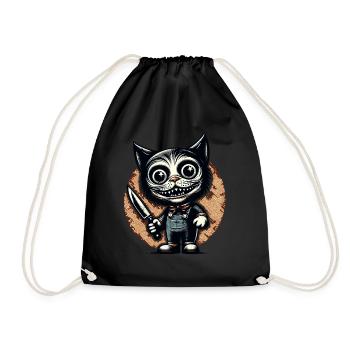 Gruselige Katze Psycho Haustier Halloween Deko - Turnbeutel - Schwarz - Vorne