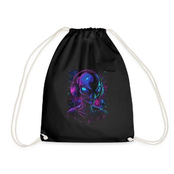 Alien DJ Alien Festival with Headphones UFO - Drawstring Bag - black - Front