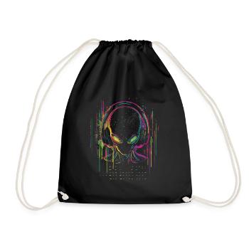 Festival DJ Alien with Headphones Alien UFO - Drawstring Bag - black - Front