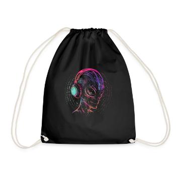 DJ Alien UFO Alien Festival with Headphones - Drawstring Bag - black - Front