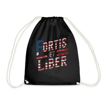 American Flag Fortis et Liber Patriotic Phrase - Drawstring Bag - black - Front