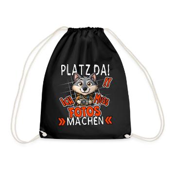Make room! I need to take pictures funny wolf - Drawstring Bag - black - Front