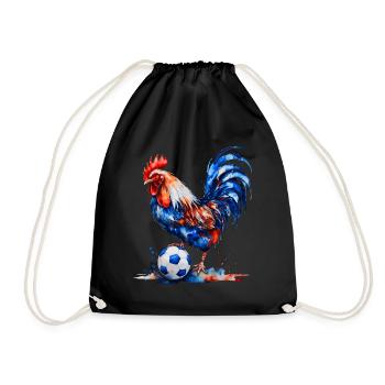 Rooster Football Colorful France Animal Design Print - Drawstring Bag - black - Front