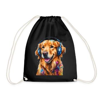 Golden Retriever Kopfhörer Hund Tier Design Print - Turnbeutel - Schwarz - Vorne