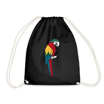 Origami Style Parrot Multicolored Geometric Artful - Drawstring Bag - black - Front