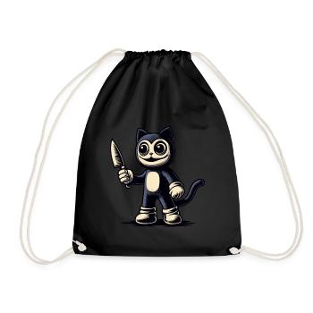 Creepy Cat Psycho Pet Halloween Costume - Drawstring Bag - black - Front