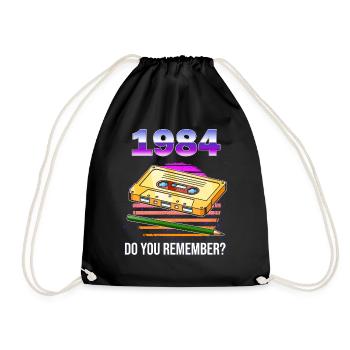 80s Retro Costume Outfit Theme Party Gift - Drawstring Bag - black - Front