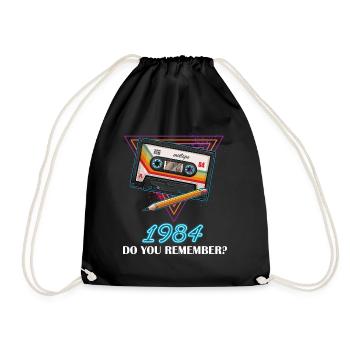 80s Retro Costume Outfit Theme Party Gift - Drawstring Bag - black - Front