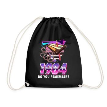 80s Retro Costume Outfit Theme Party Gift - Drawstring Bag - black - Front