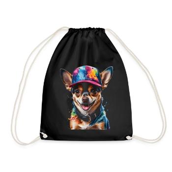 Chihuahua Snapback Cap Dog Funny Design Print - Drawstring Bag - black - Front