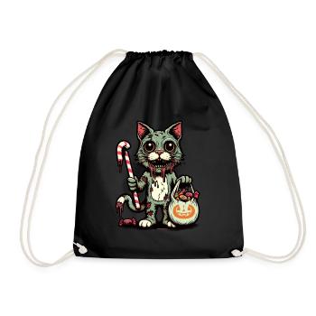 Undead Zombie Cat Trick or Treat - Drawstring Bag - black - Front