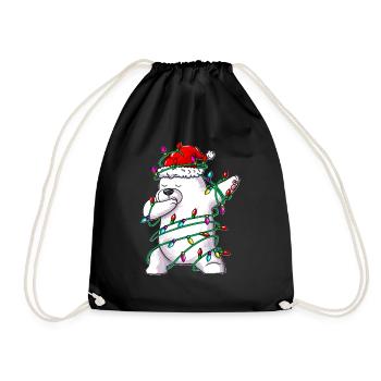 Polar Bear in Fairy Lights Dancing Dab Christmas Costume - Drawstring Bag - black - Front