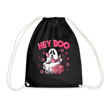 Ghost Pun Ghost Says Hey Boo Halloween - Drawstring Bag - black - Front