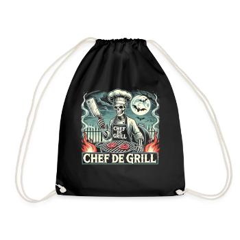 Skeleton Chef at the Grill Halloween – Chef de Grill - Drawstring Bag - black - Front