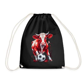 Cow Football Colorful Switzerland Animal Design Print - Drawstring Bag - black - Front