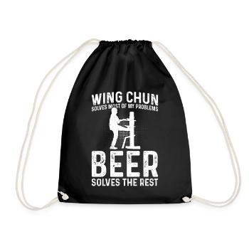 Wing Chun solves most of my problems, beer solves - Drawstring Bag - black - Front