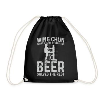 Wing Chun solves most of my problems, beer solves - Drawstring Bag - black - Front