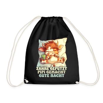 Teeth Brushed Good Night Sweet Cow Sleep Shirt - Drawstring Bag - black - Front
