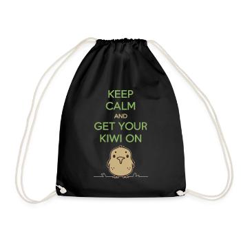 New Zealand Souvenir: Keep Calm And Get Your Kiwi - Turnbeutel - Schwarz - Vorne