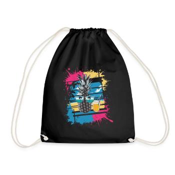 Sun Beach Pineapple - Tropical and Refreshing - Drawstring Bag - black - Front