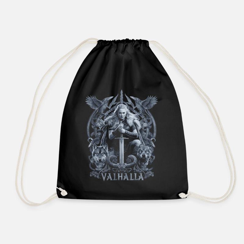 Shield Maiden Valhalla Design Norse Mythology - Drawstring Bag - black