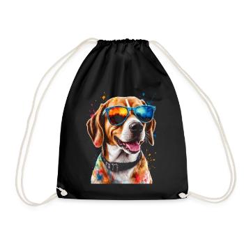 Beagle Sunglasses Dog Funny Animal Design Print - Drawstring Bag - black - Front