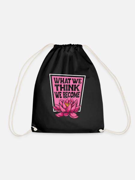 What We Think We Become Buddhist Symbol Statue - Drawstring Bag - black