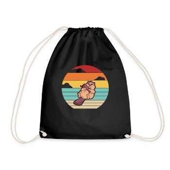 Retro North American Eurasian Castor Canadensis - Drawstring Bag - black - Front