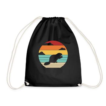 Retro Eurasian Castor Canadensis North American - Drawstring Bag - black - Front