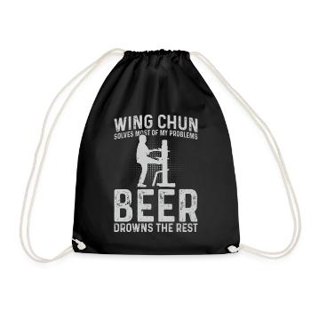 Wing Chun solves most of my problems, beer drowns - Drawstring Bag - black - Front