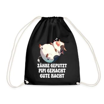 Teeth Brushed Good Night Sleep Shirt Cute Cow - Drawstring Bag - black - Front