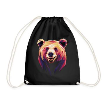 Colorful Polygonal Bear Head Artwork - Drawstring Bag - black - Front
