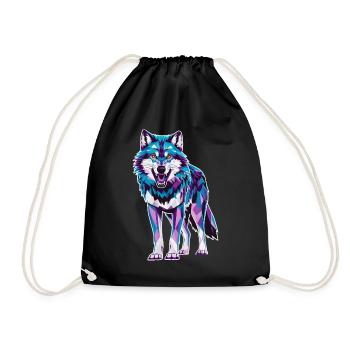 Low Poly Wolf - Geometrische Kunst in Blau und - Turnbeutel - Schwarz - Vorne